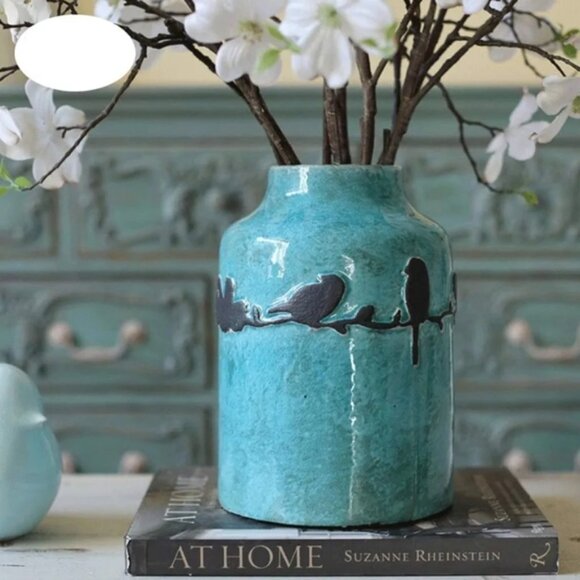 Vintage-European Style vase Crack Ceramic Creative Bird RusticDecoration